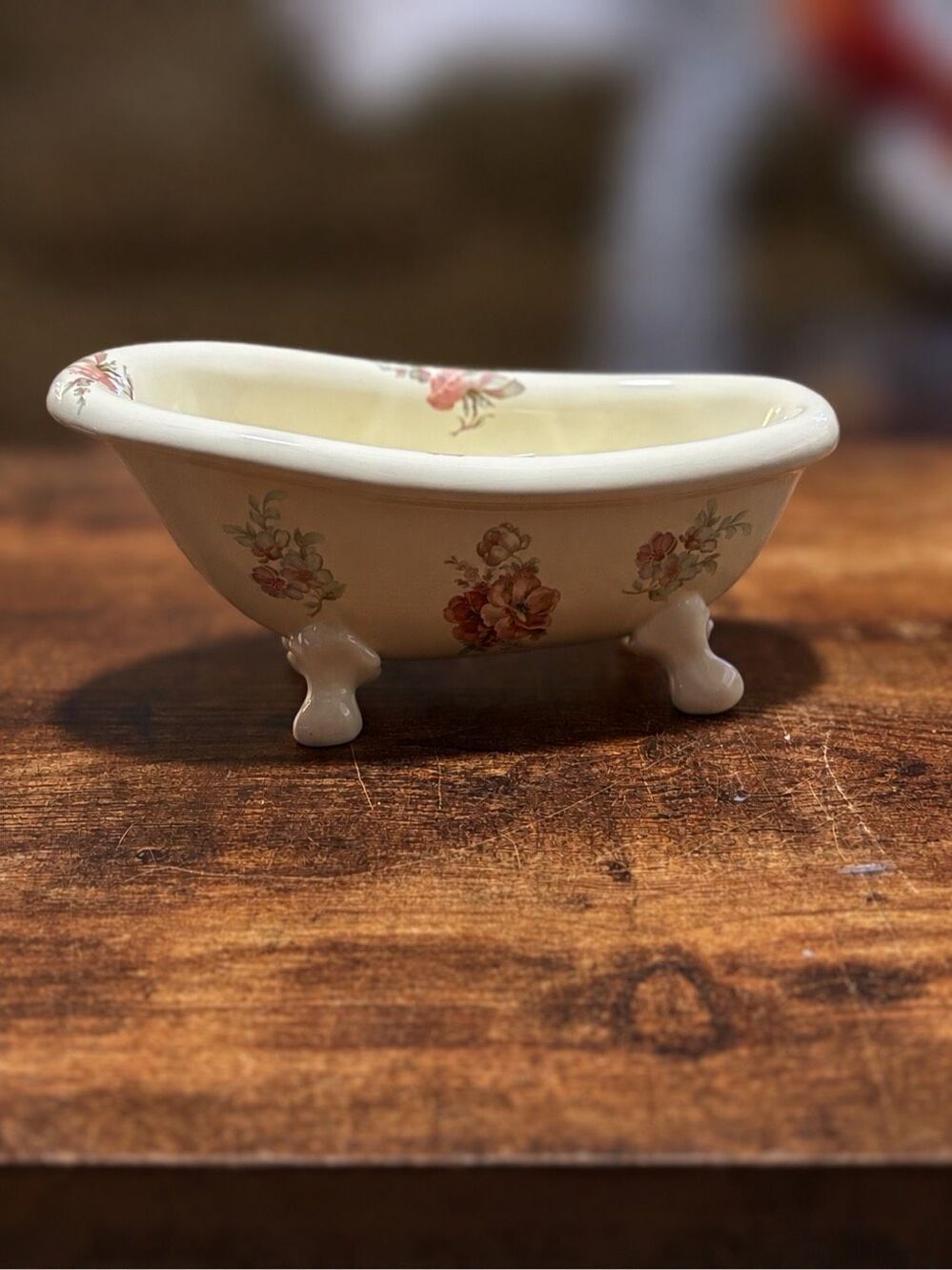 Athena California Vintage Clawfoot Bathtub Floral Ceramic Trinket Dish Cottage R